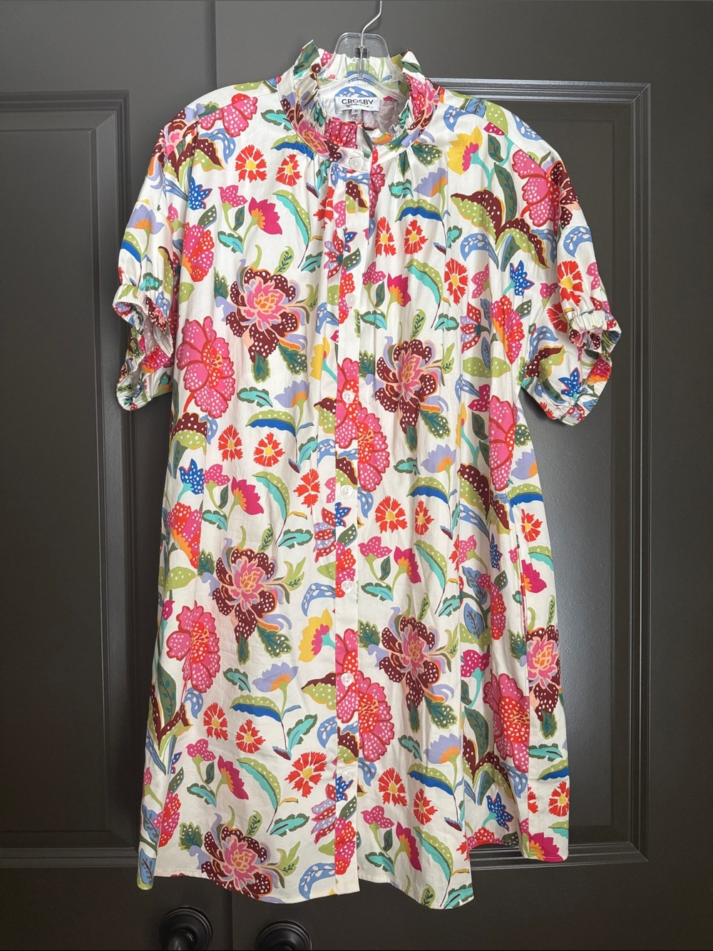 CROSBY by Mollie Burch White Floral Button-Front Dress